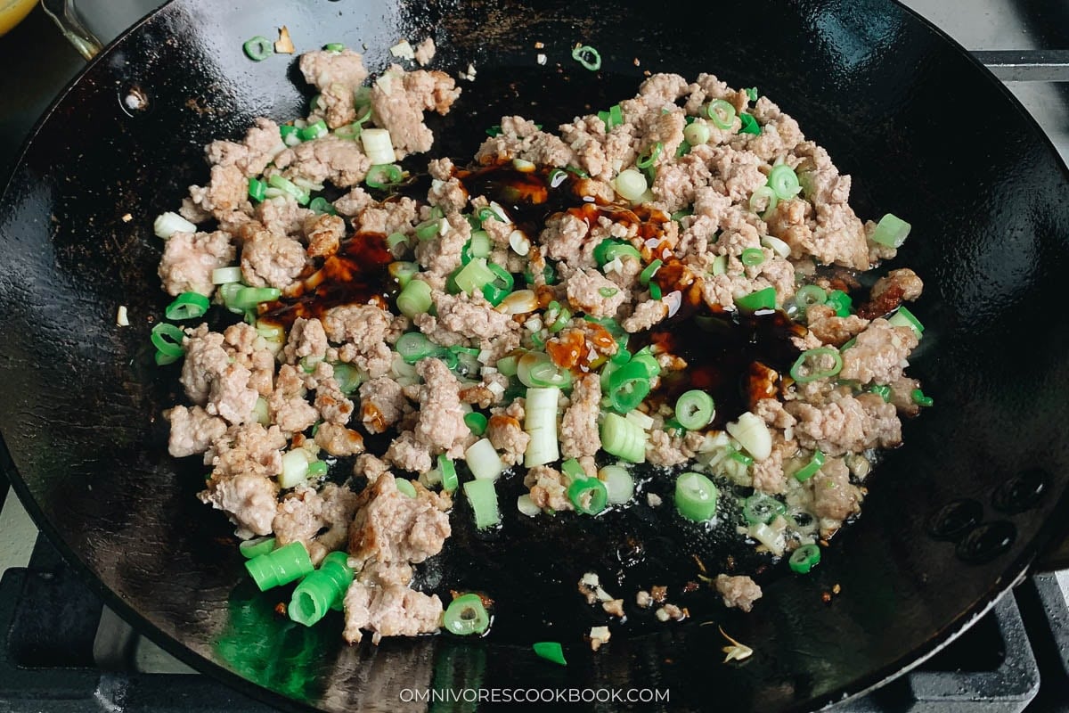 Cook with the aromatics and oyster sauce.