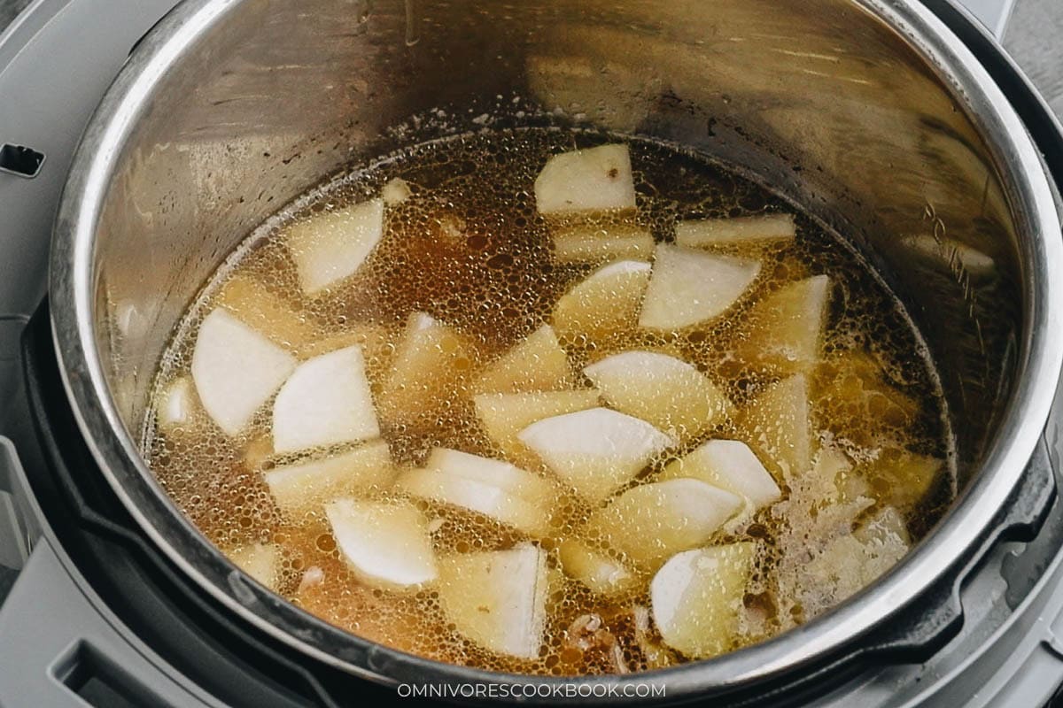 radishes pieces in the broth
