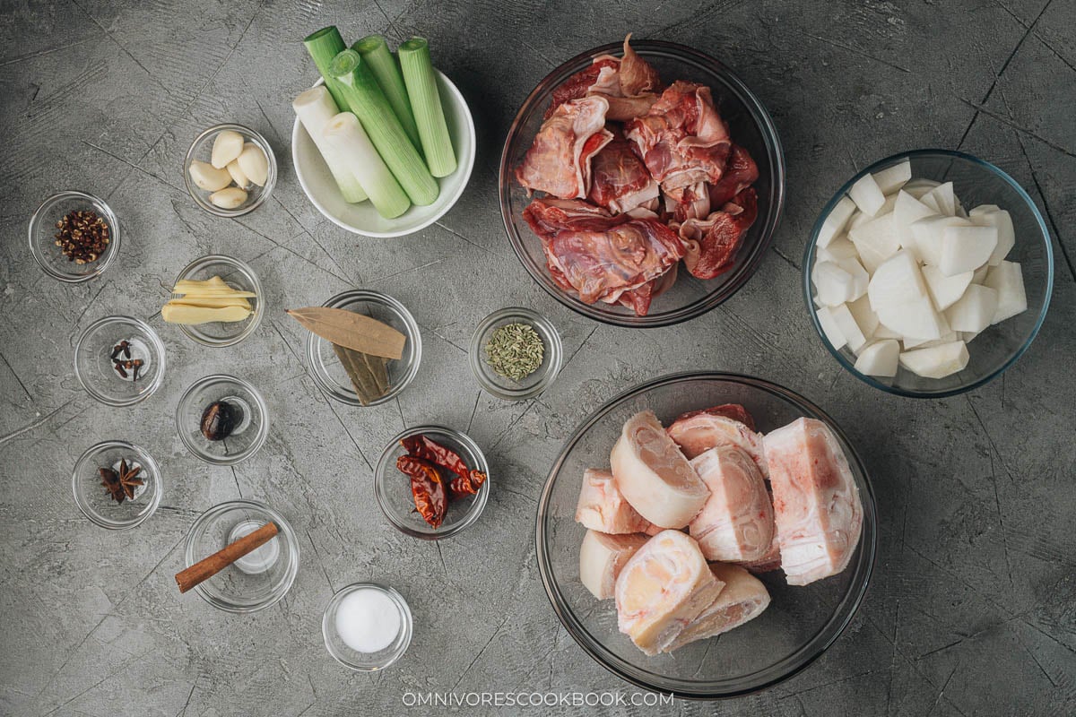 Ingredients for Lanzhou Beef Noodle Soup