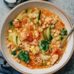 Sharing my grandma’s recipe for Ge Da Tang, a Northern Chinese dumpling soup that’s hearty, satisfying, and quick to make. The chicken-based broth gets a boost from ground pork, fresh aromatics, and tomatoes, and is served with chewy dough pieces, delicate egg ribbons, and vibrant bok choy. You can’t miss this one-pot meal if you like soup!