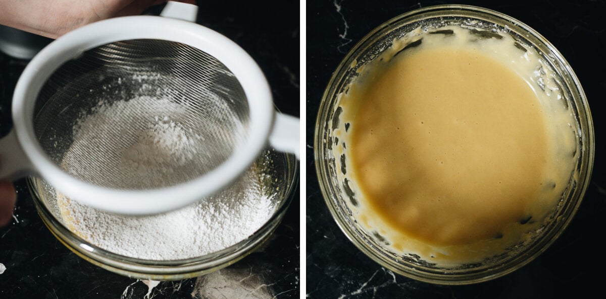 Sift the flour and cornstarch into the egg yolk mixture