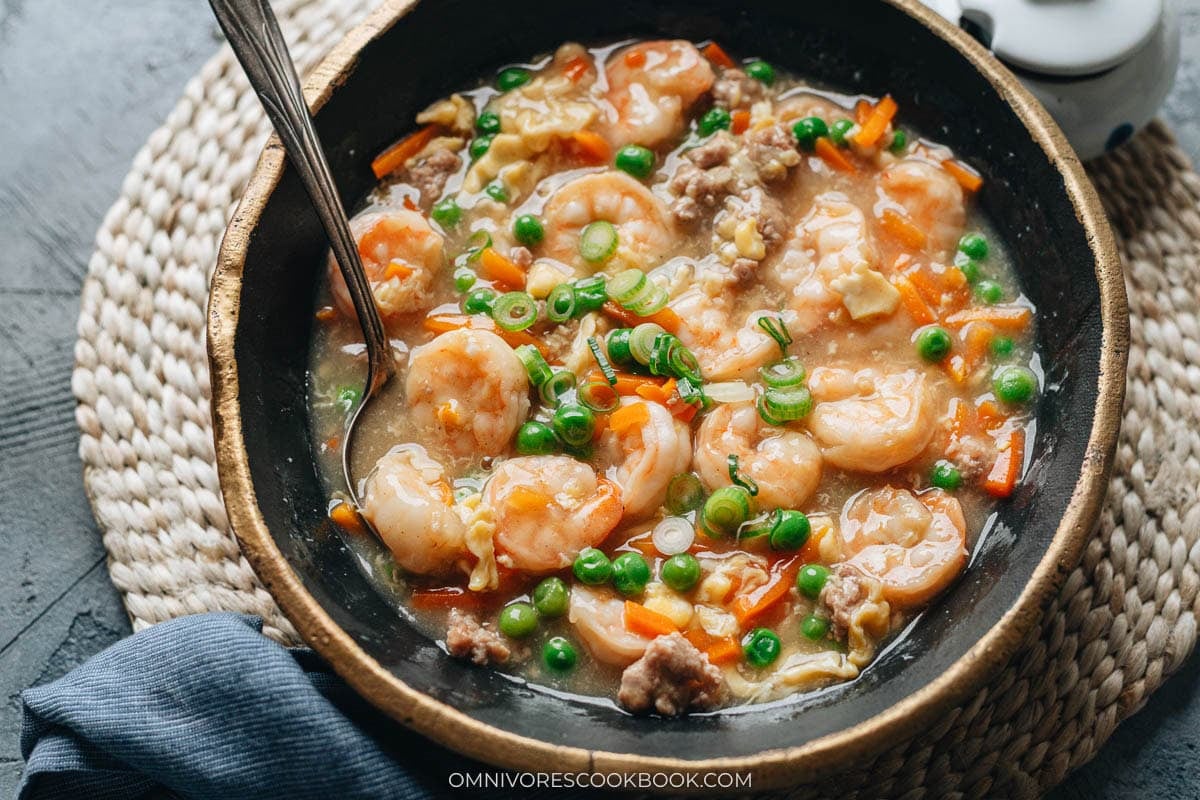 Chinese shrimp with lobster sauce