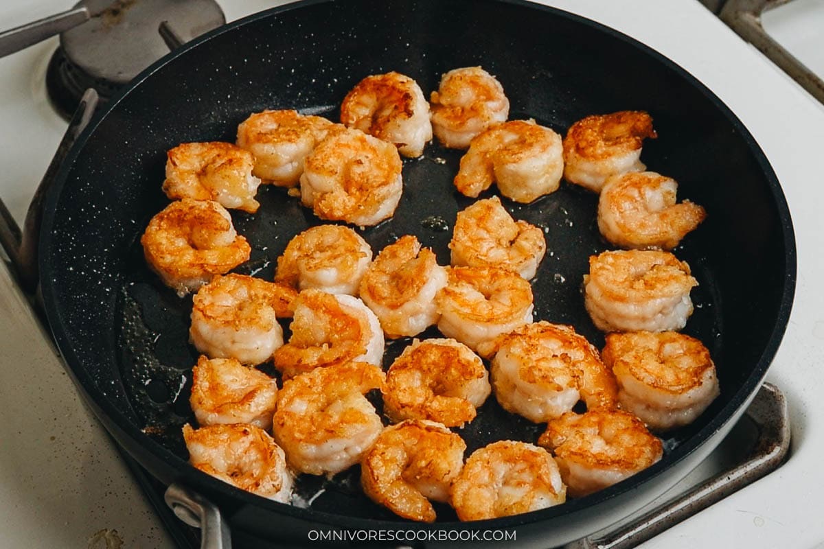 Pan fry the shrimp