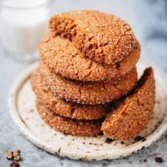 These spice and molasses-forward gingersnap cookies have a warm flavor, citrusy aroma, and numbing tingling heat of Sichuan peppercorn. They are quite bold and make a perfect holiday edible gift.
