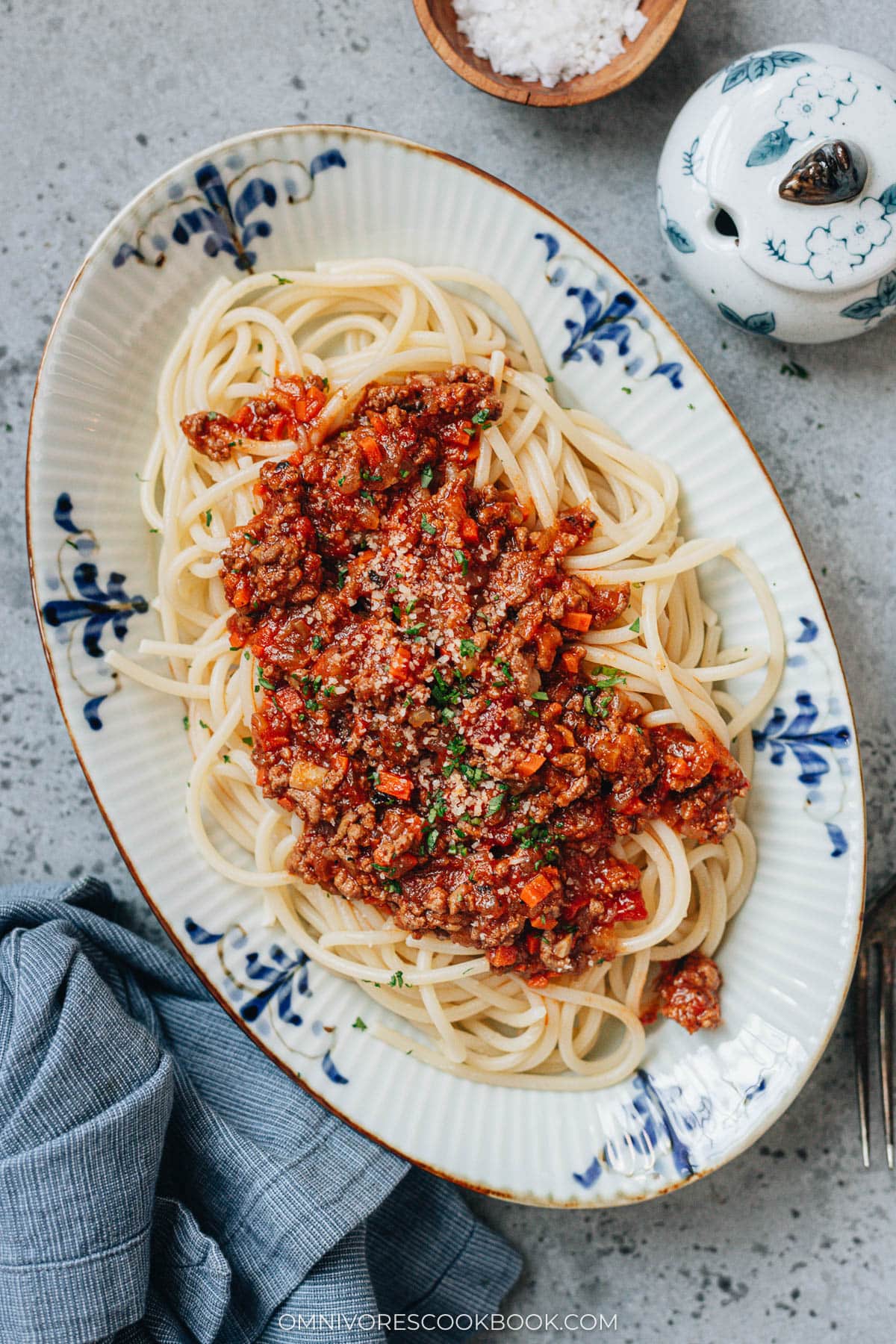 Hong Kong Bolognese Spaghetti serve on a plate
