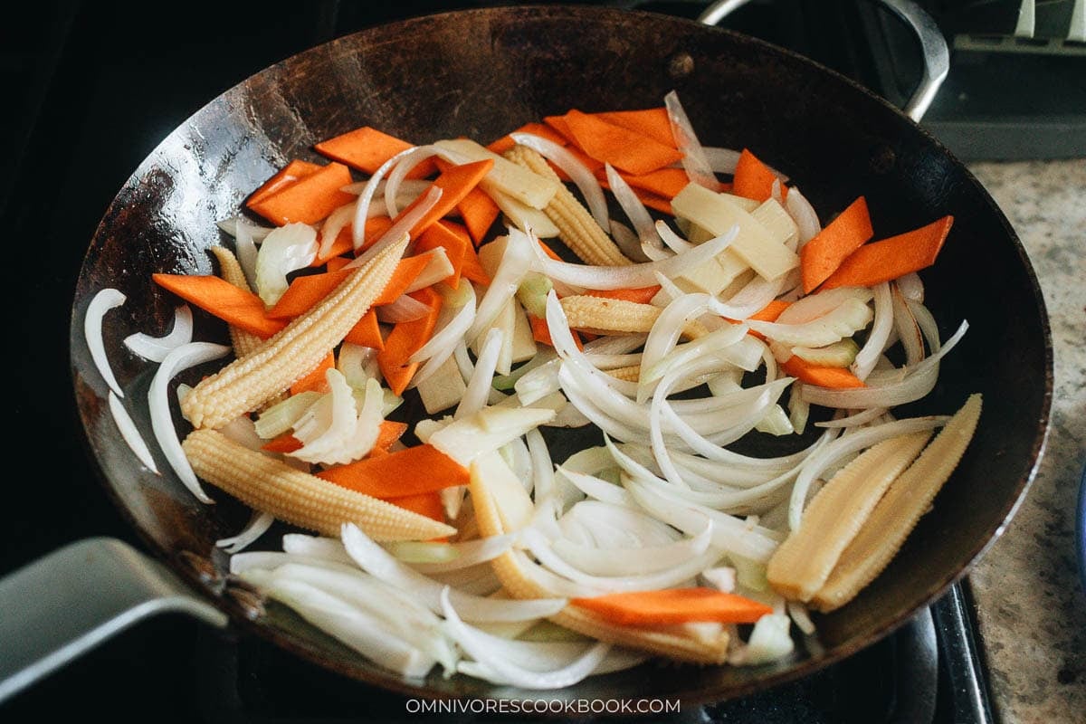 Cook the crunchy veggies