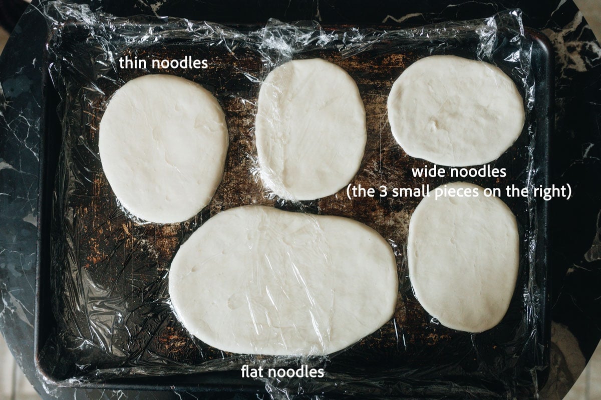Cut dough for hand pulled noodles