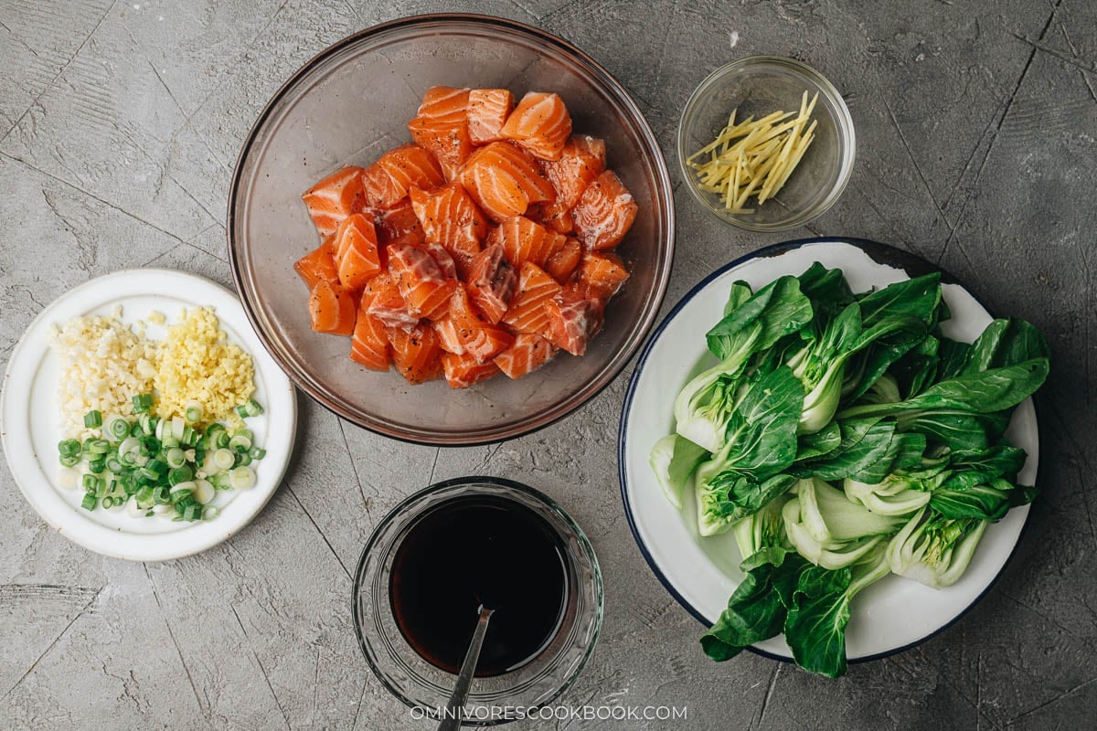 Ingredients for making pan fried salmon