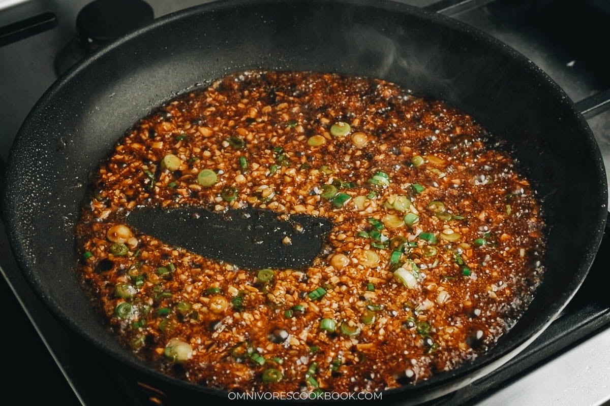 Add the sauce and cook until it thickens