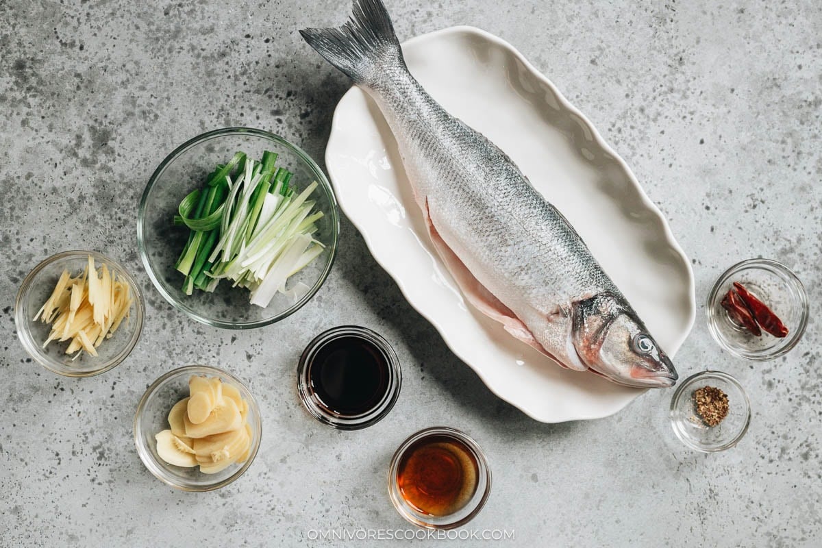 Ingredients for making Chinese steamed fish