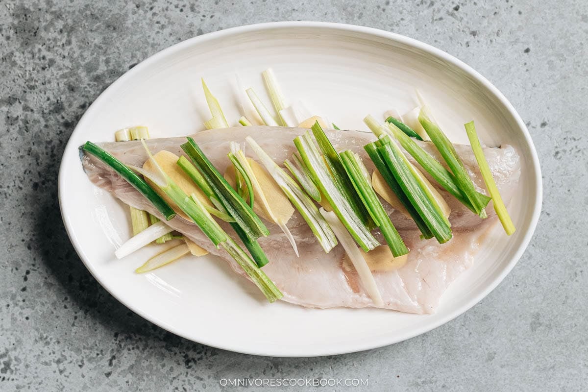 Branzino filet with ginger and scallion