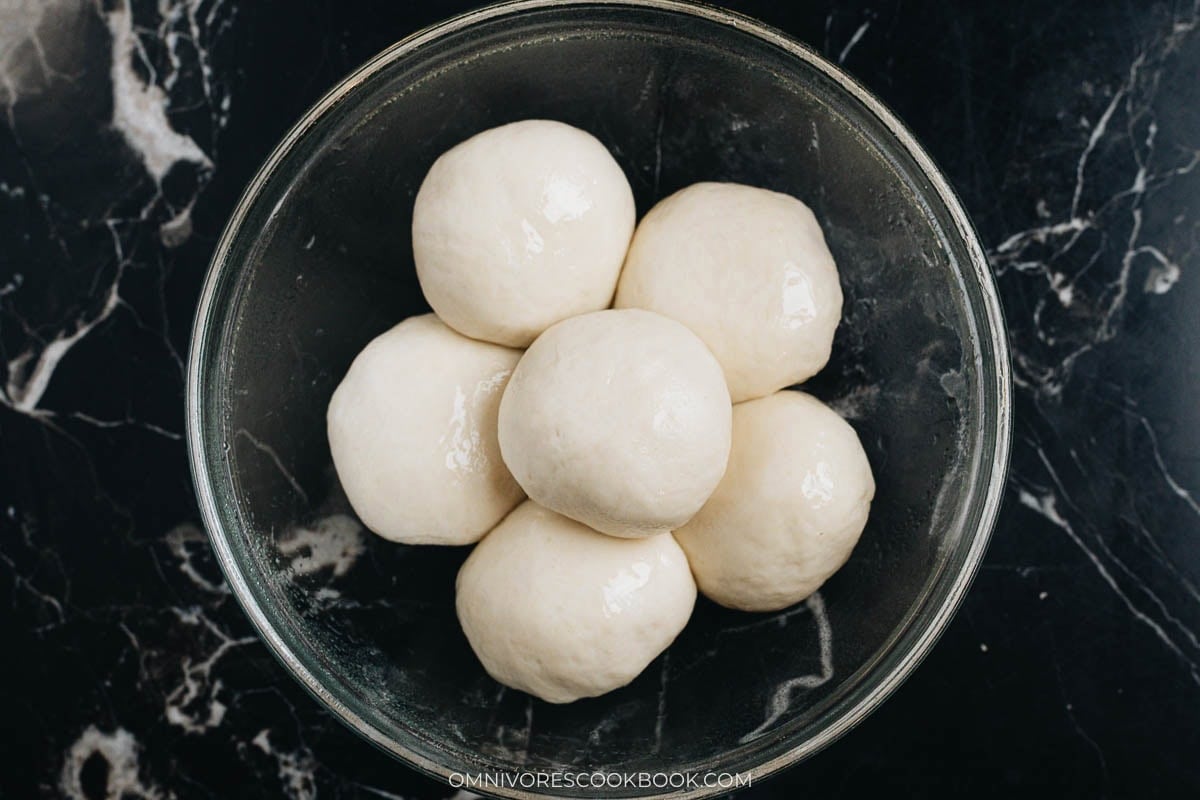 Portioned dough balls in a bowl