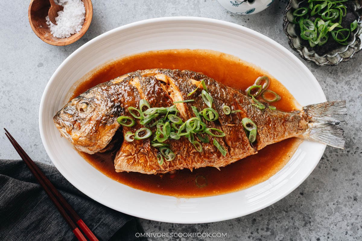 Northern Chinese braised whole fish served in glossy soy sauce