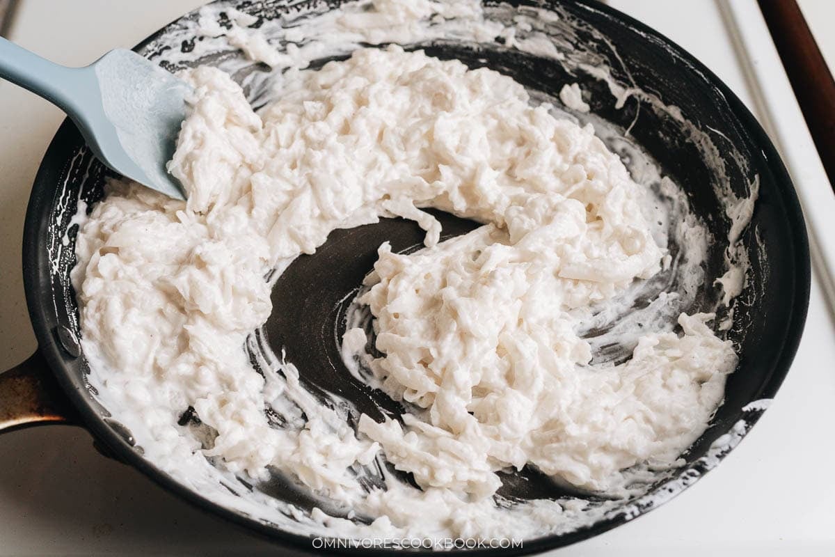 mixture cooking in a nonstick skillet