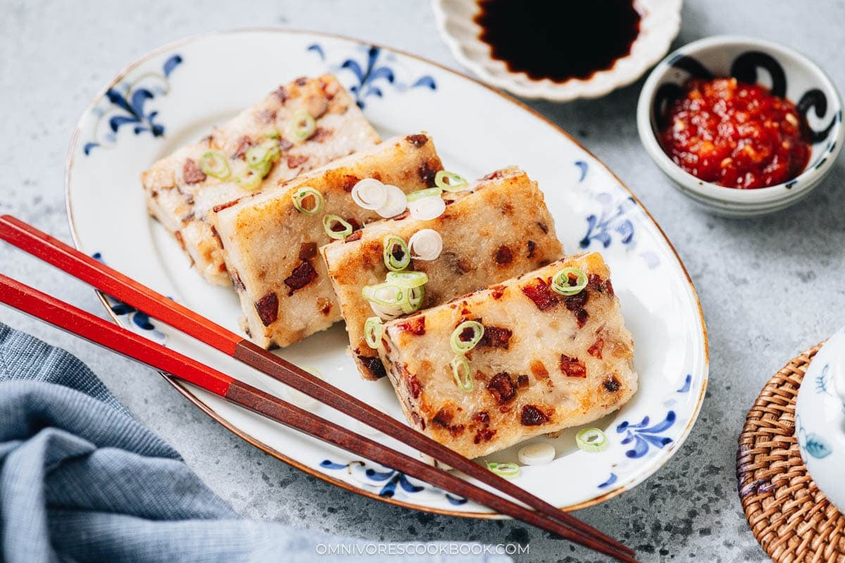 Chinese turnip cake serving