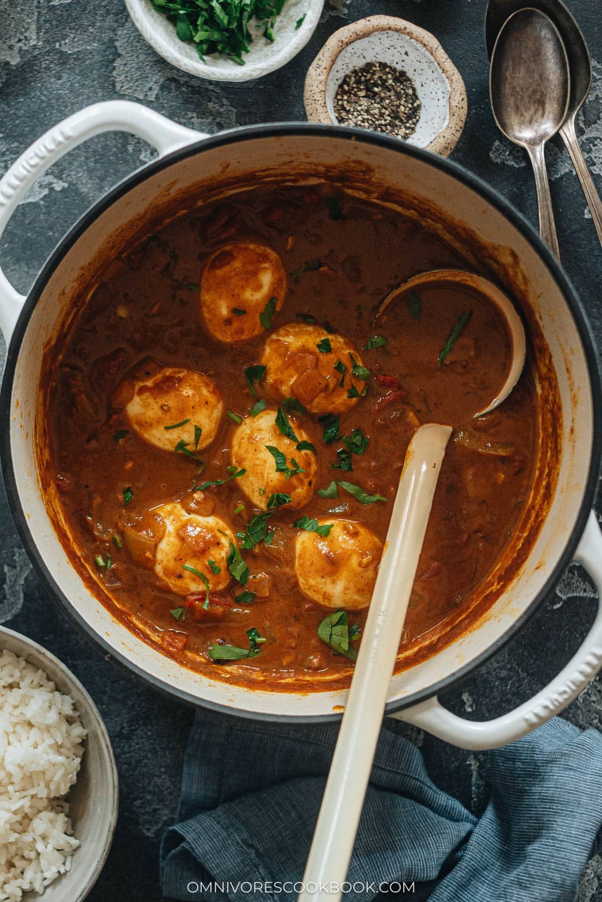 Homemade egg curry in a pot