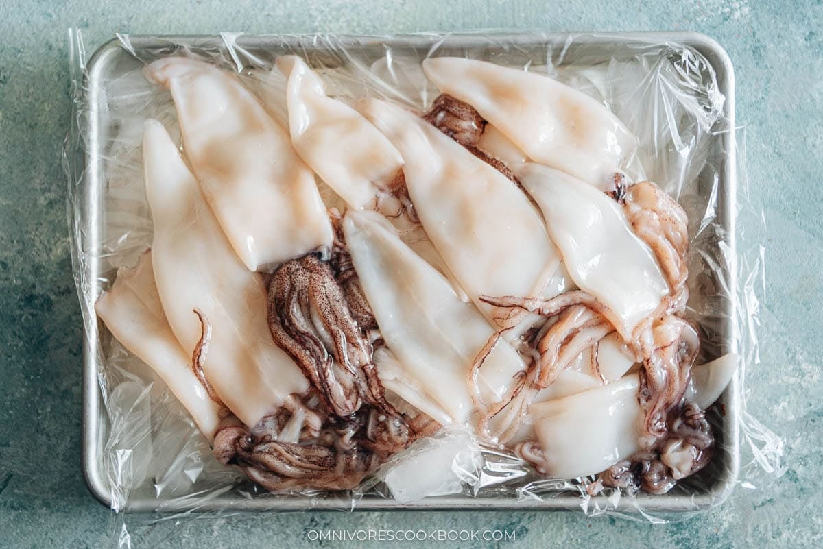 squids on a sheet pan