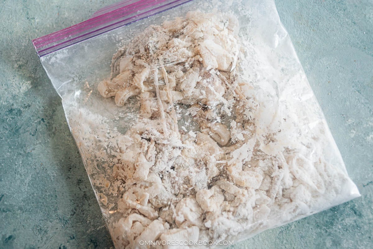 squid coating in a large ziplock bag