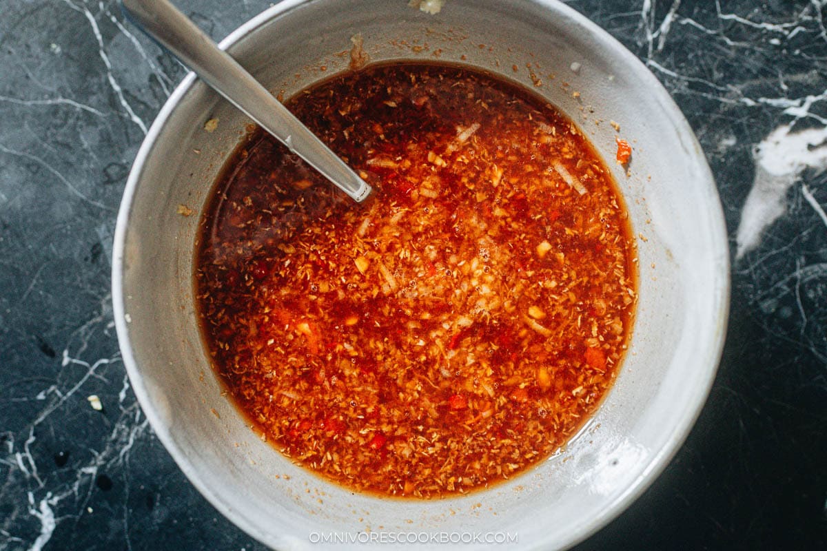 Mix the dressing in a bowl