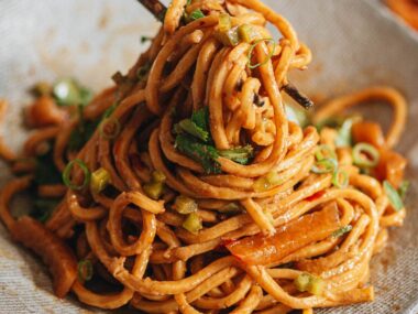 Hot dry noodles with chop sticks