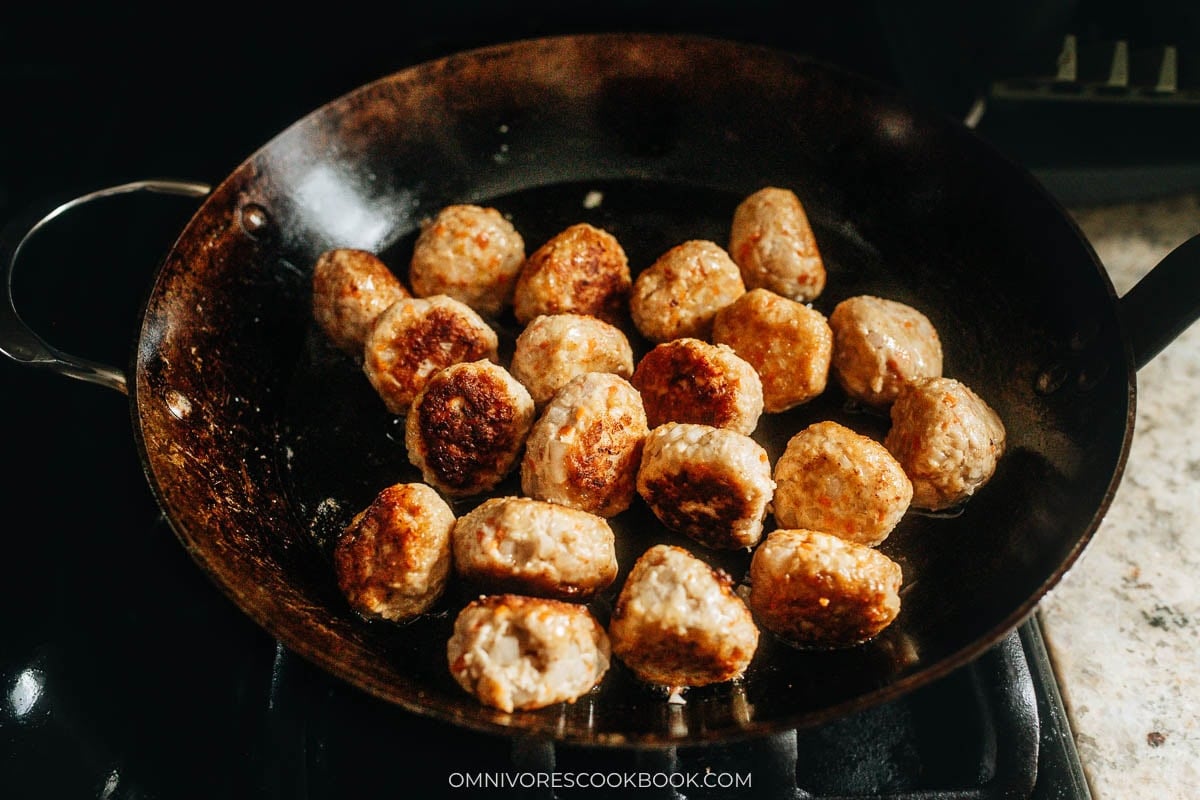 Brown the meatballs in a skillet