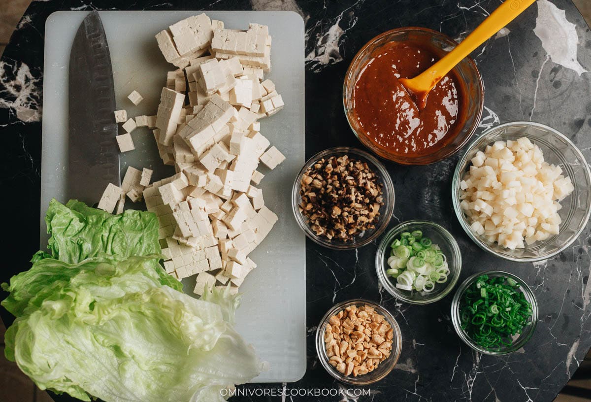Ingredients for making plant-based lettuce wraps
