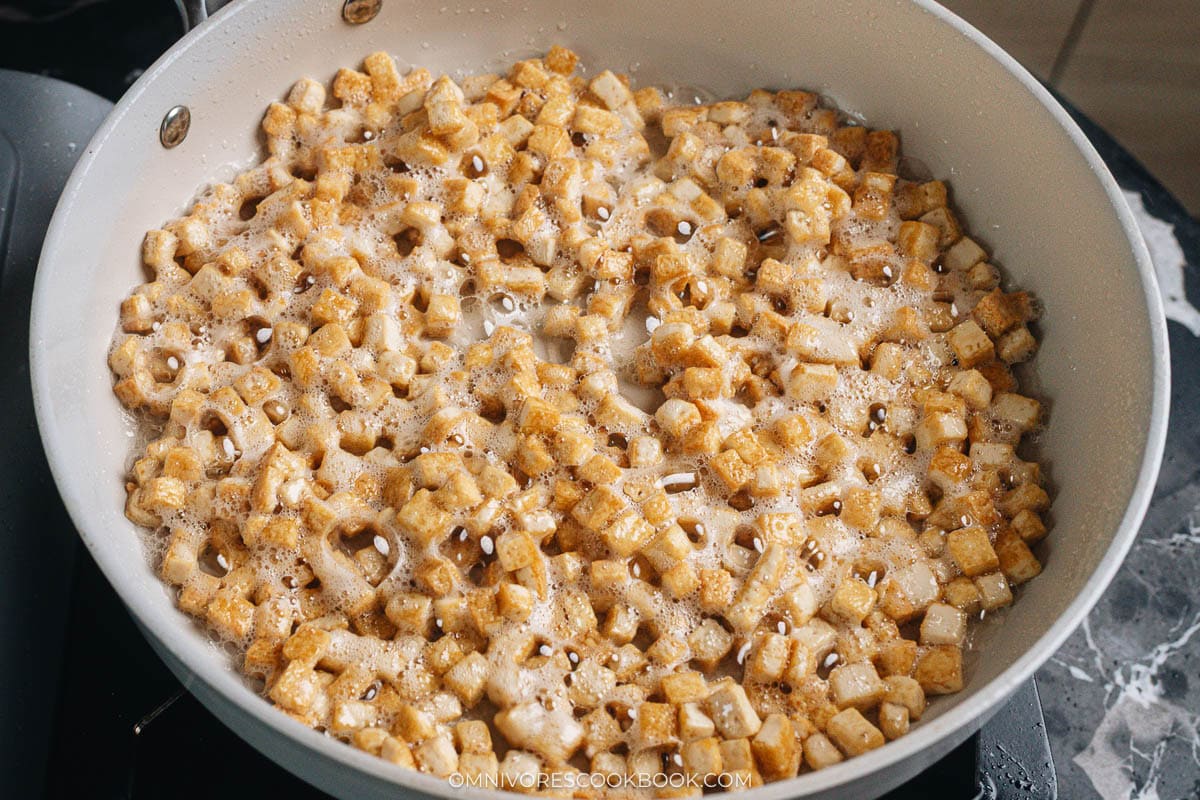 Cook the tofu in a nonstick skillet with oil