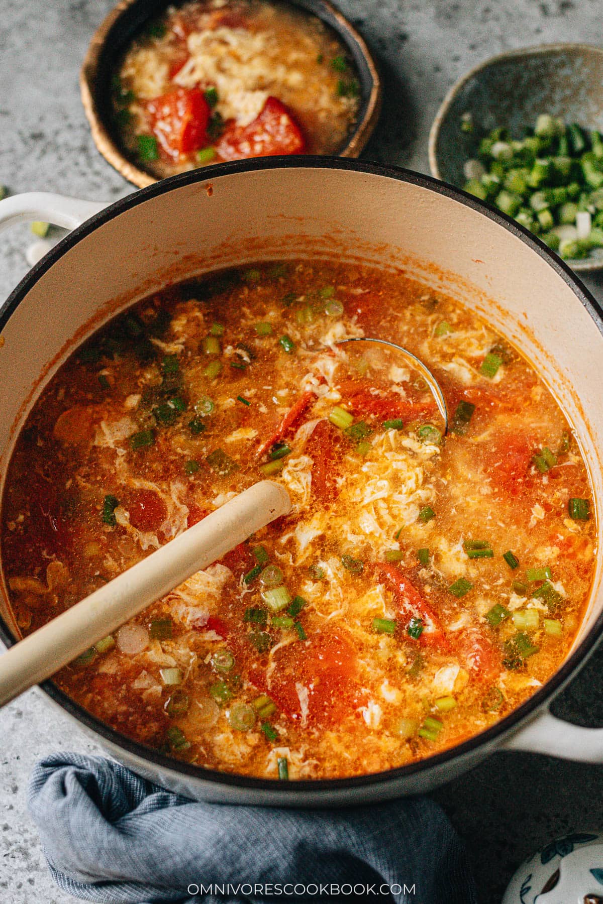 Serving Chinese egg drop soup
