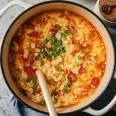 Serving Chinese egg drop soup