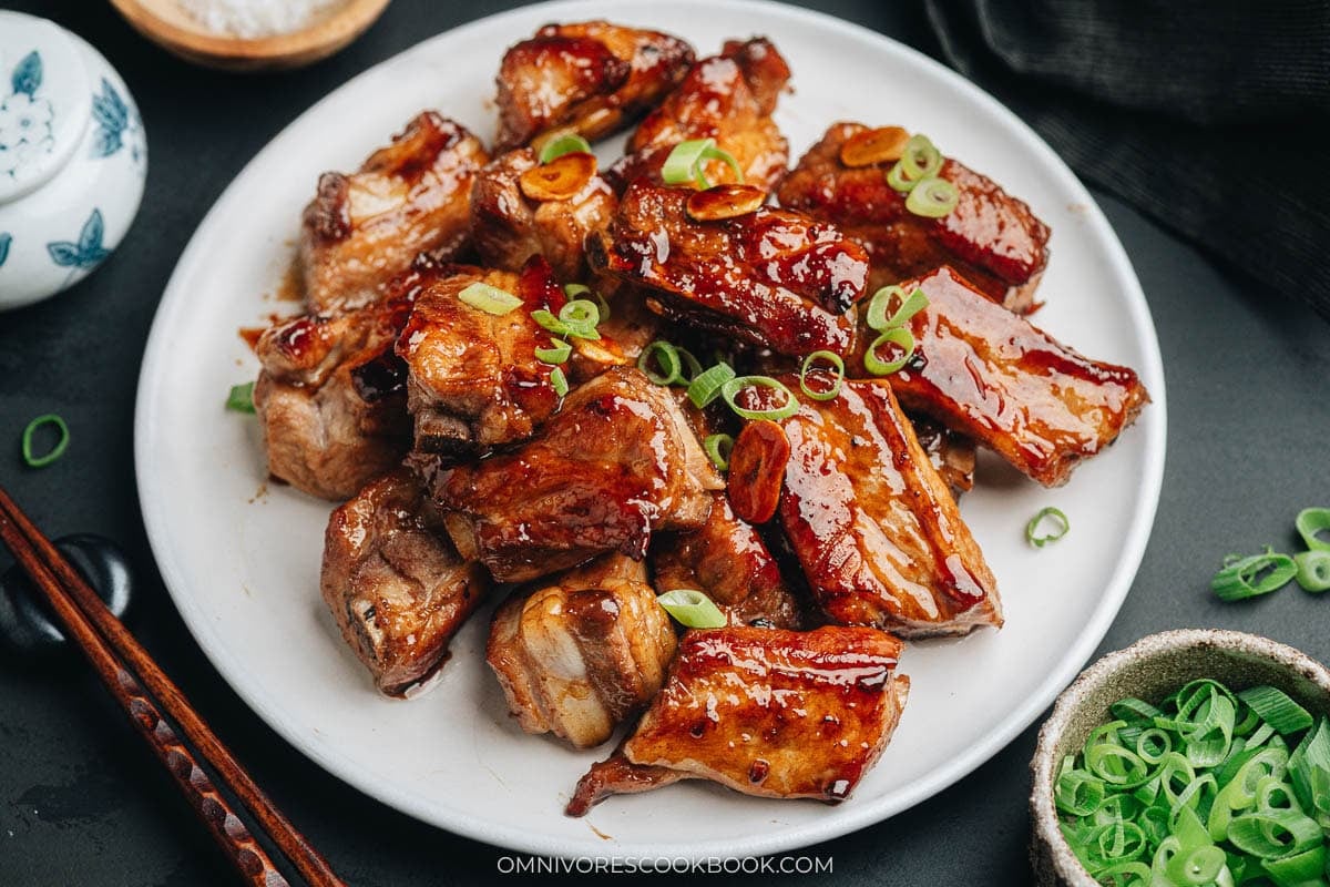 Sweet and Sour Ribs on a white plate

