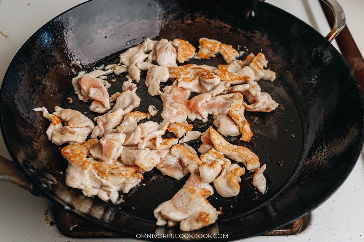 Sear the chicken until golden