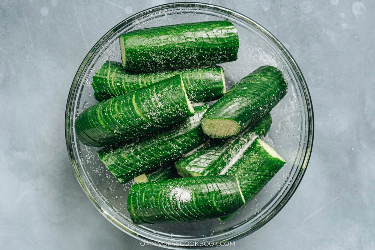 Salt the cucumber in a bowl