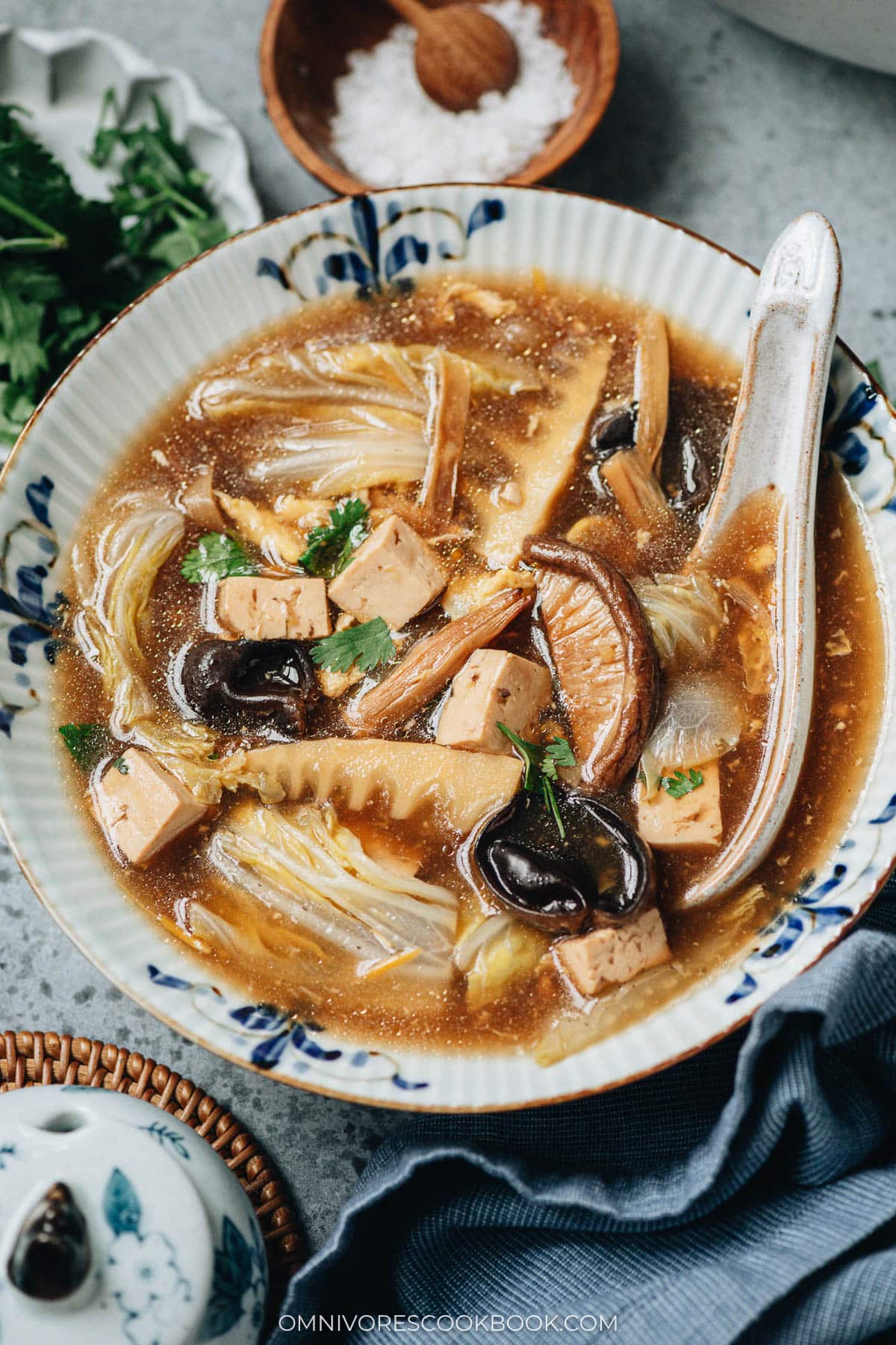 Vegetarian Hot and Sour Soup serve in a bowl