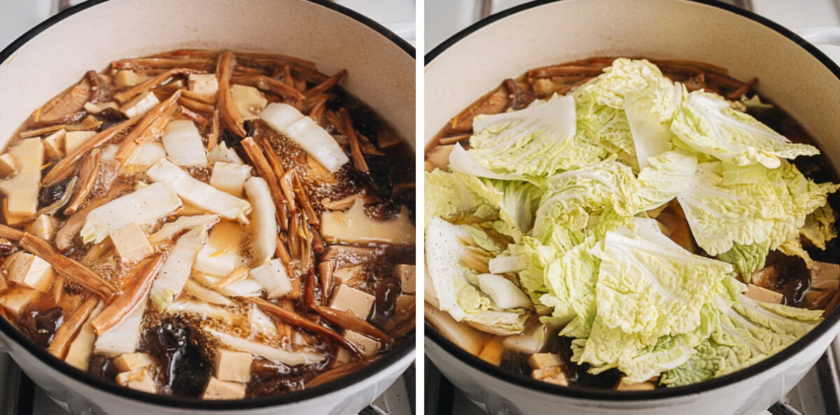 cabbage greens cooking with other ingredients