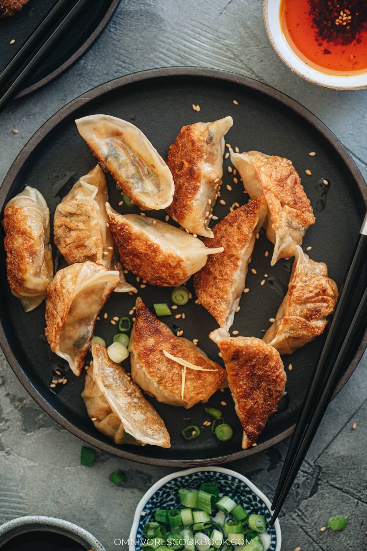 Raw and cooked homemade vegan dumplings