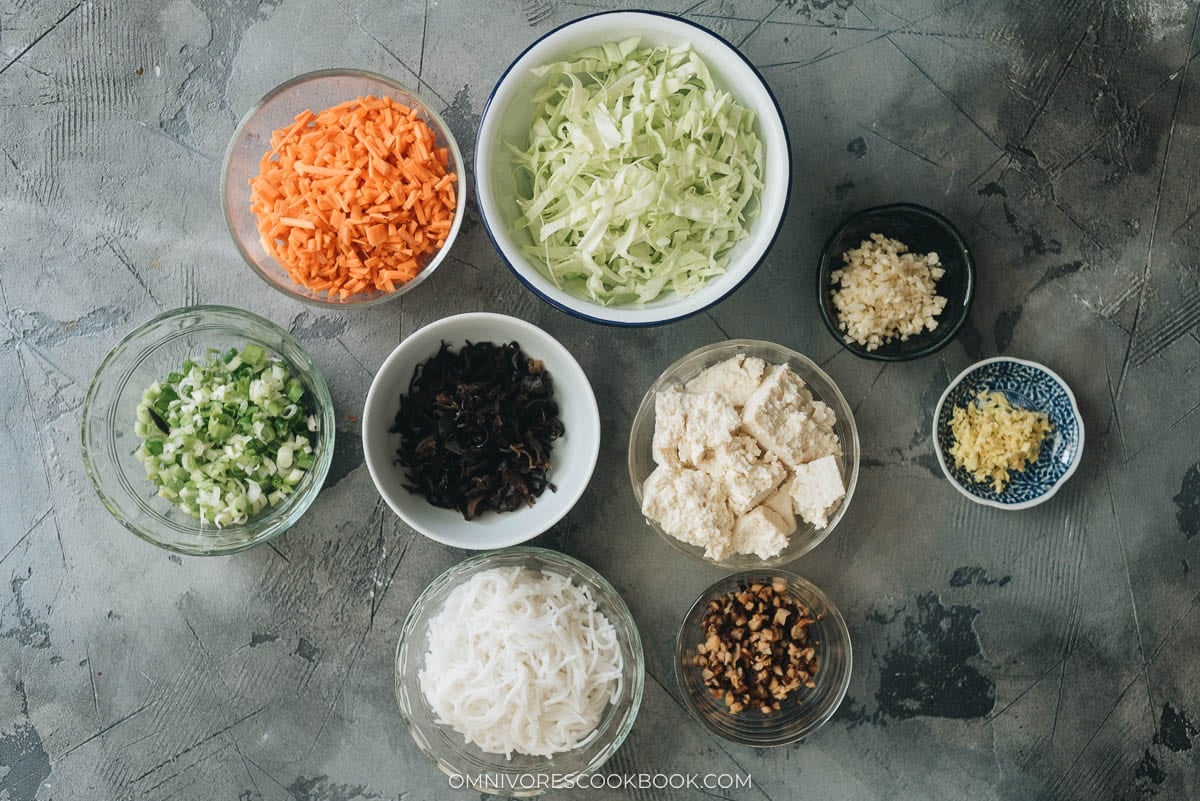 Ingredients for making vegan dumplings