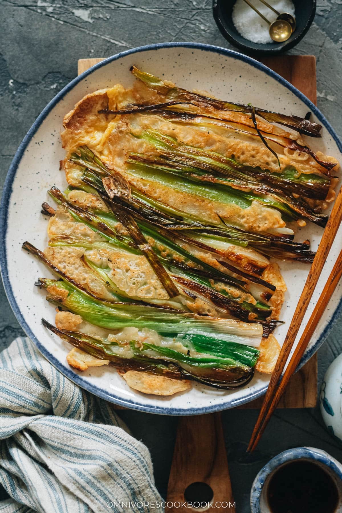 Korean scallion pancakes closeup