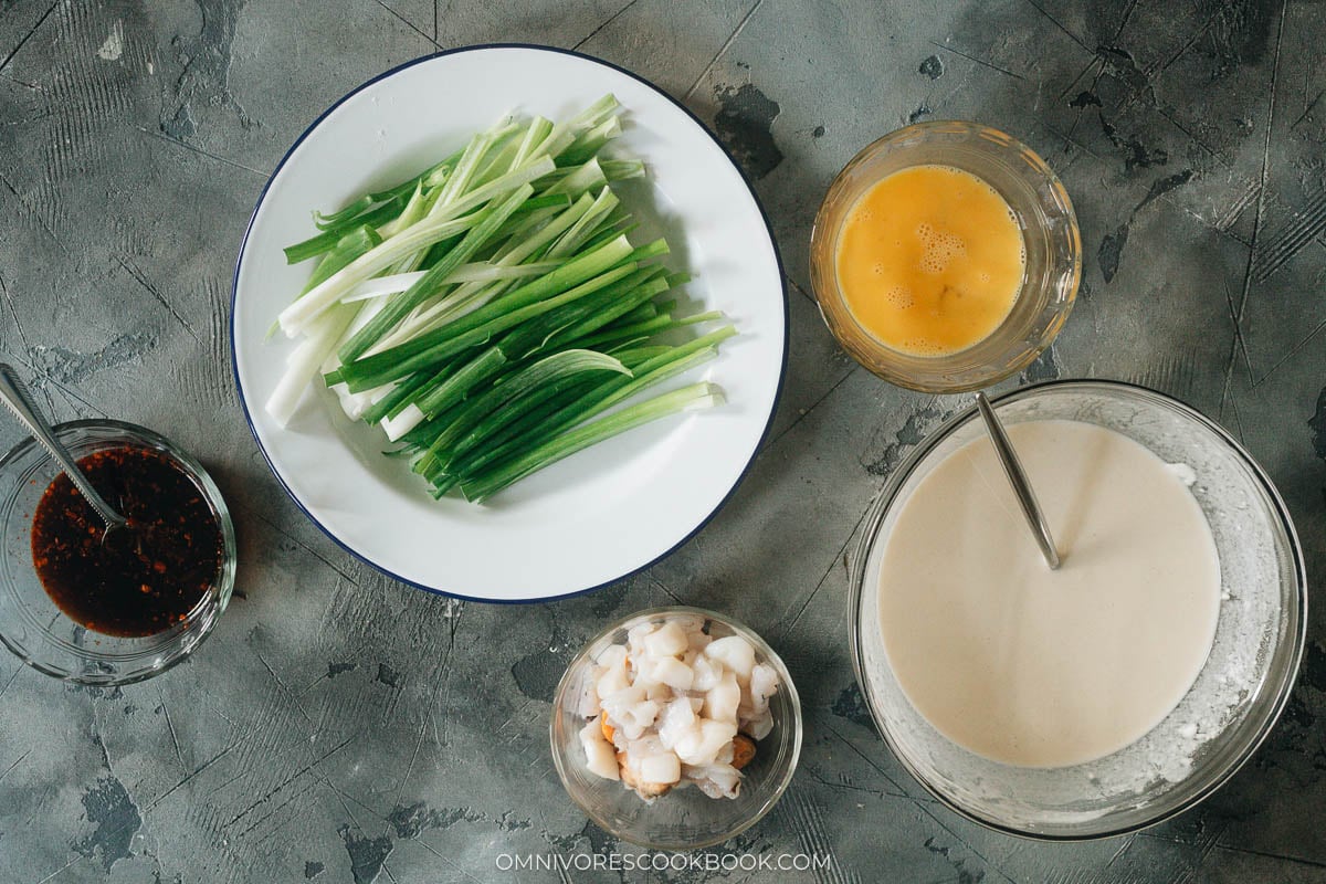 Ingredients for making Korean seafood pancakes