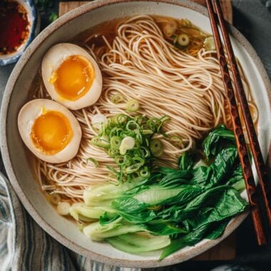 Soy sauce noodles close up