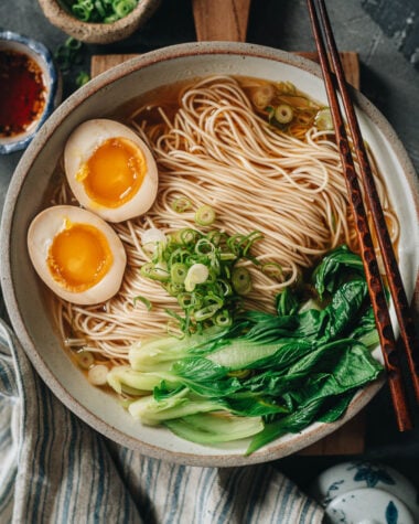 Soy sauce noodles close up