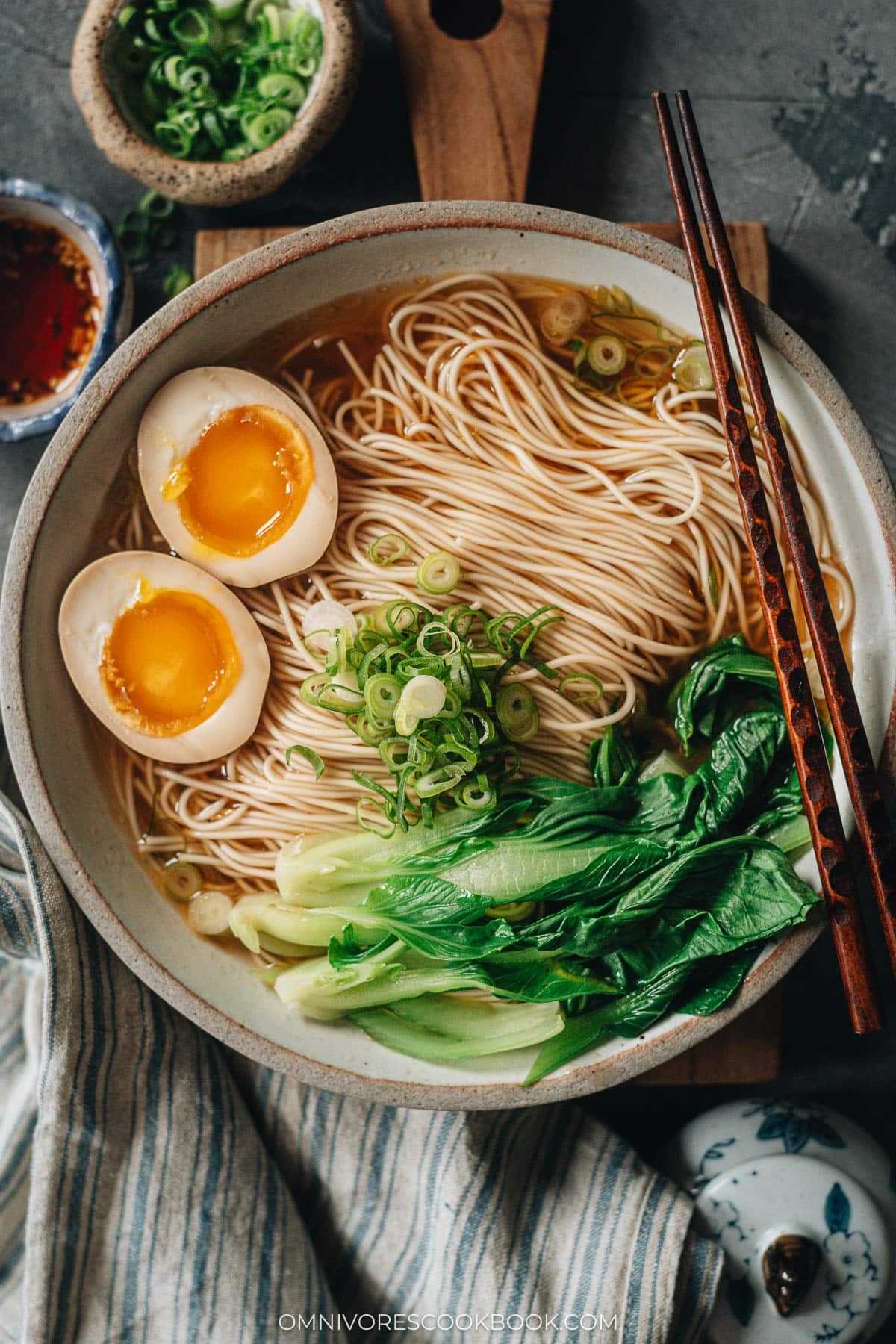 Soy sauce noodles close up