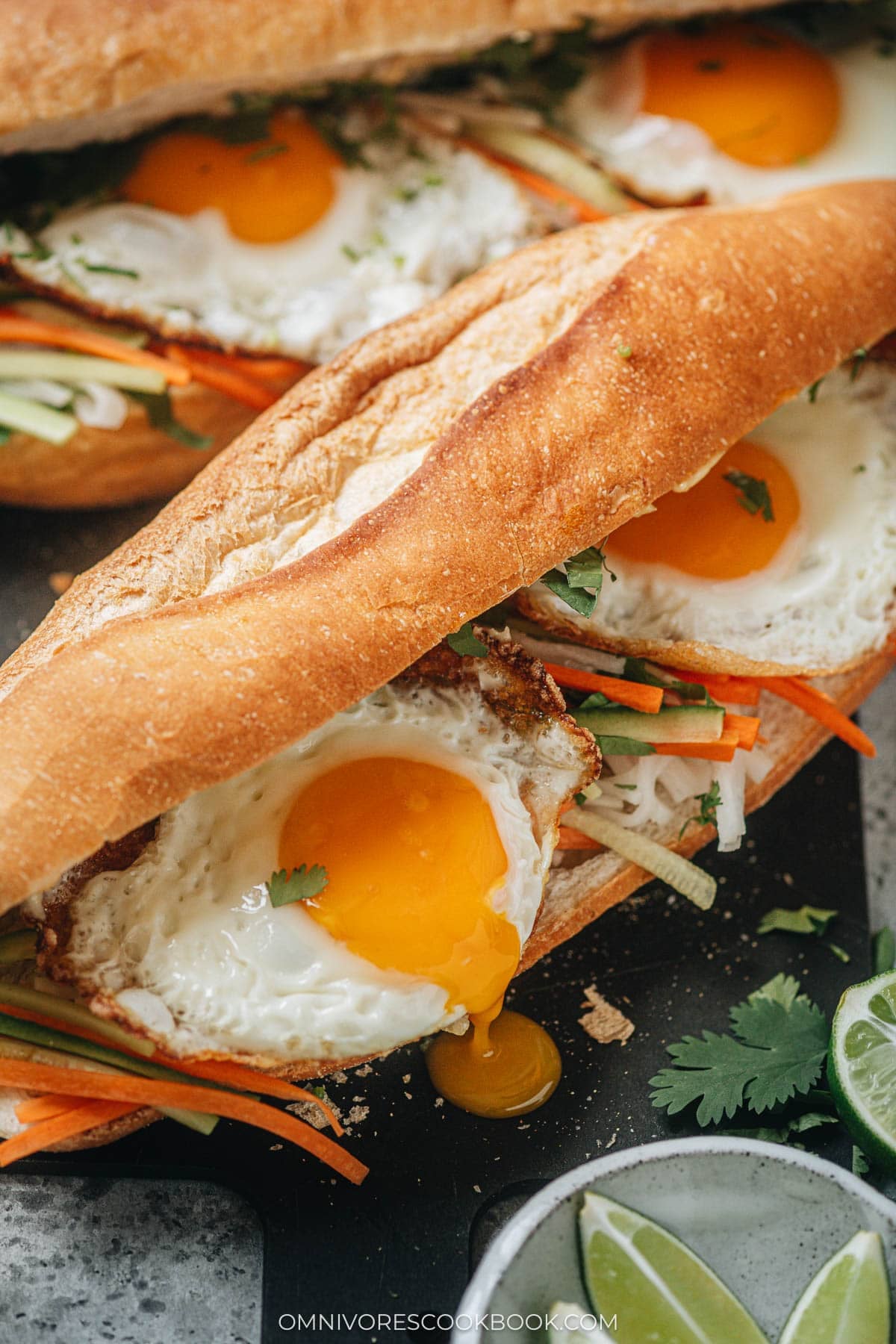 Two sunny side up Vietnamese sandwiches