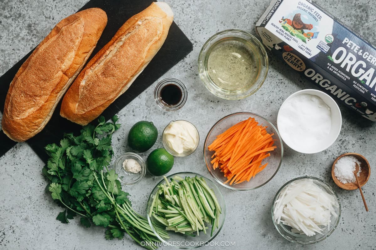 Ingredients for making egg banh mi
