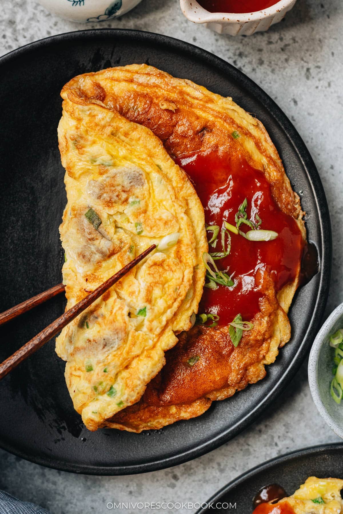 Homemade oyster omelet with sauce