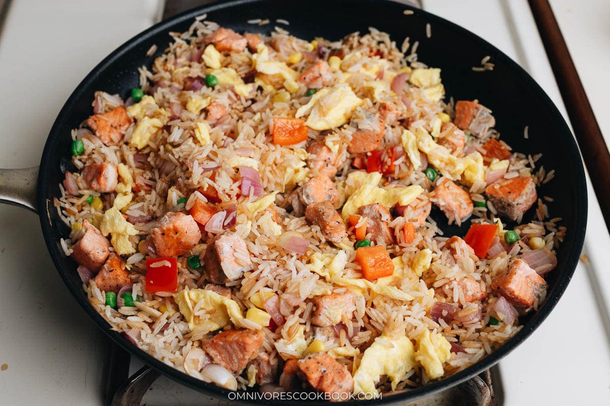 Add back the salmon and eggs