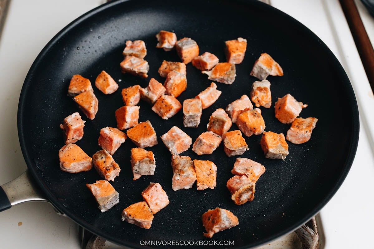 Pan fry the salmon 