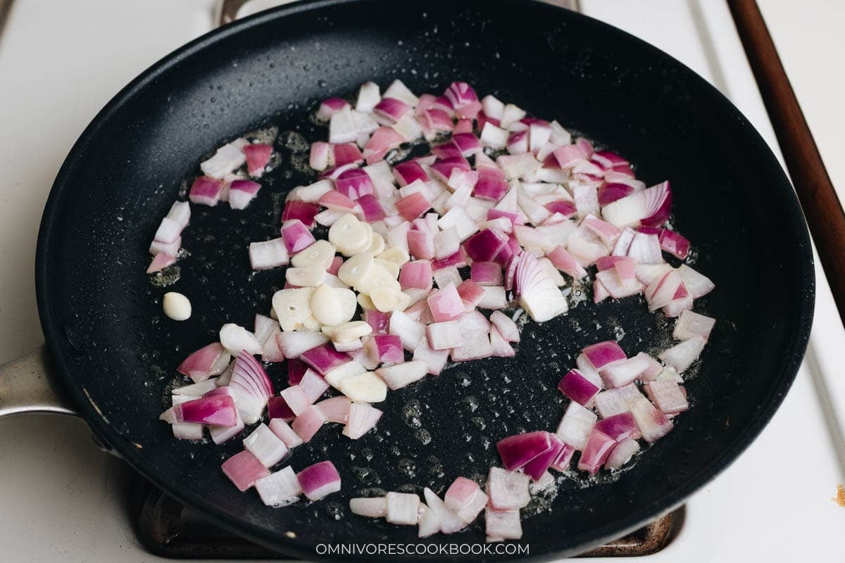 Cook the onion in butter