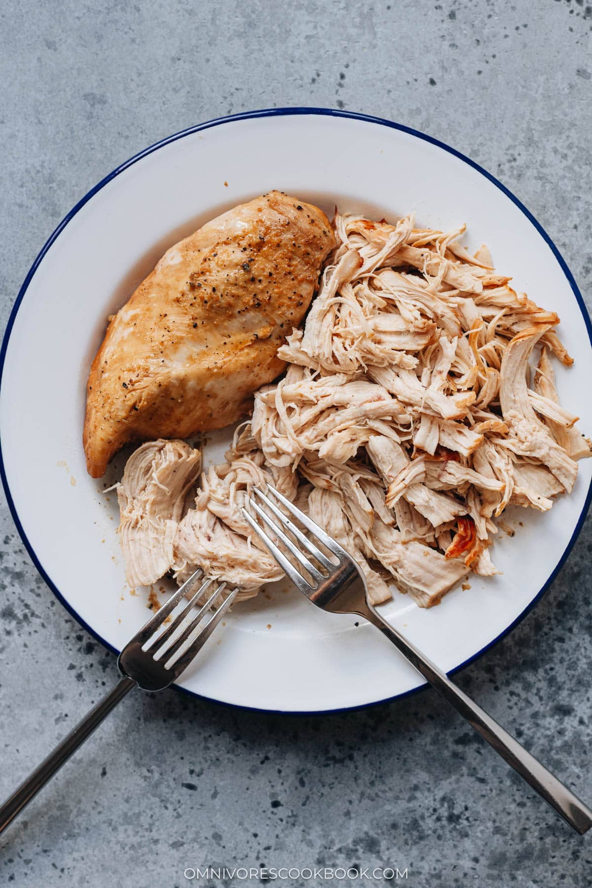 Shredded chicken breast on a plate
