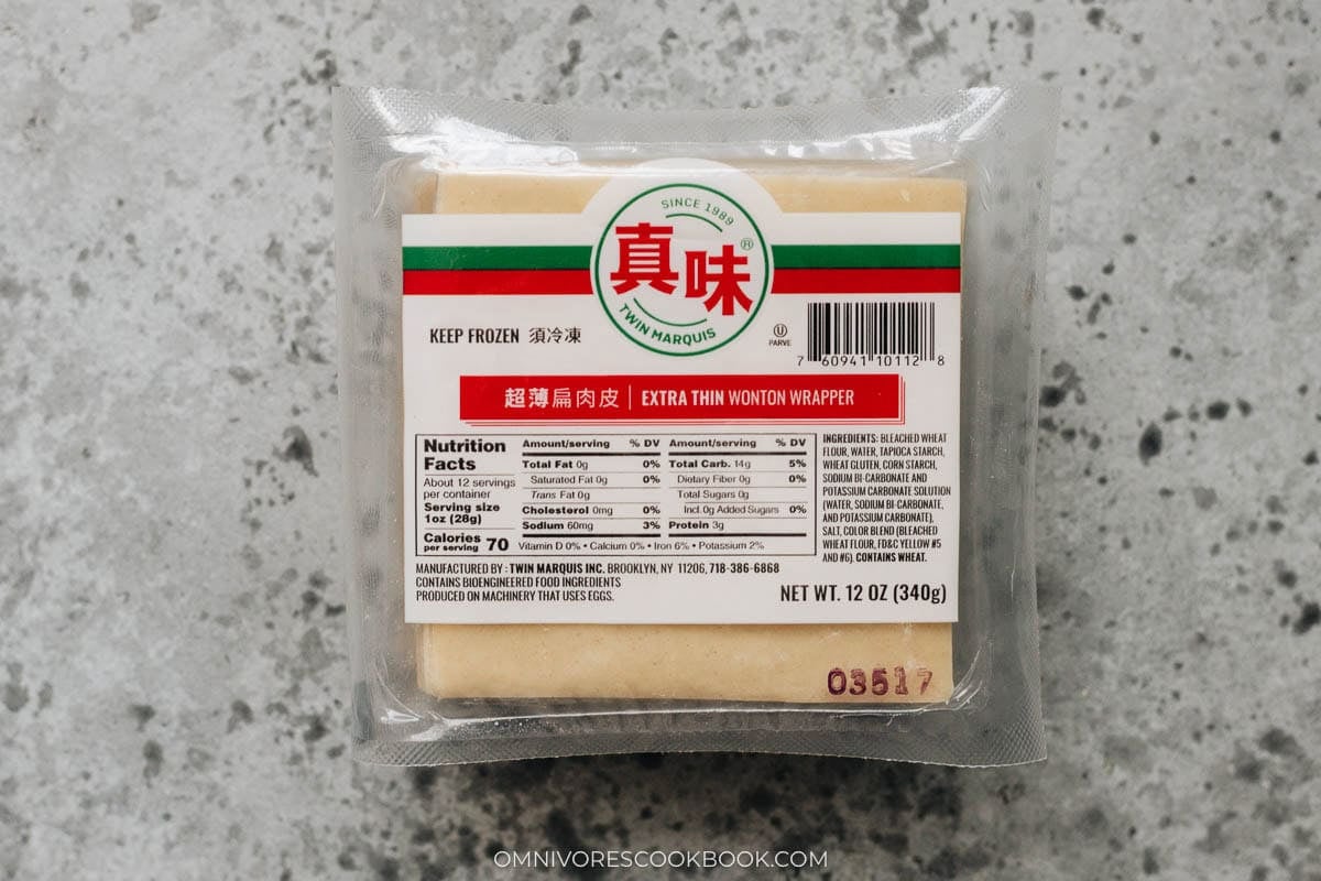 Package of extra thin wonton wrappers