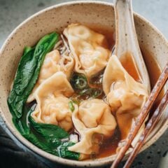 My shrimp wonton soup brings you a restaurant experience in your own kitchen. The light and springy shrimp filled wontons are served in a quick savory broth made with oyster sauce, soy sauce and sesame oil. It&rsquo;s comforting, elegant, and surprisingly easy to make.